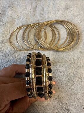 Gold and Black Statement Bangle Bracelet Set